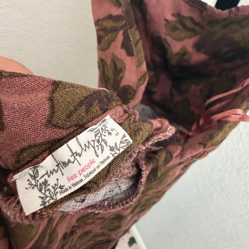 Intimately Free People Pink Mini Dress with Olive Floral Print - Picture 3 of 5